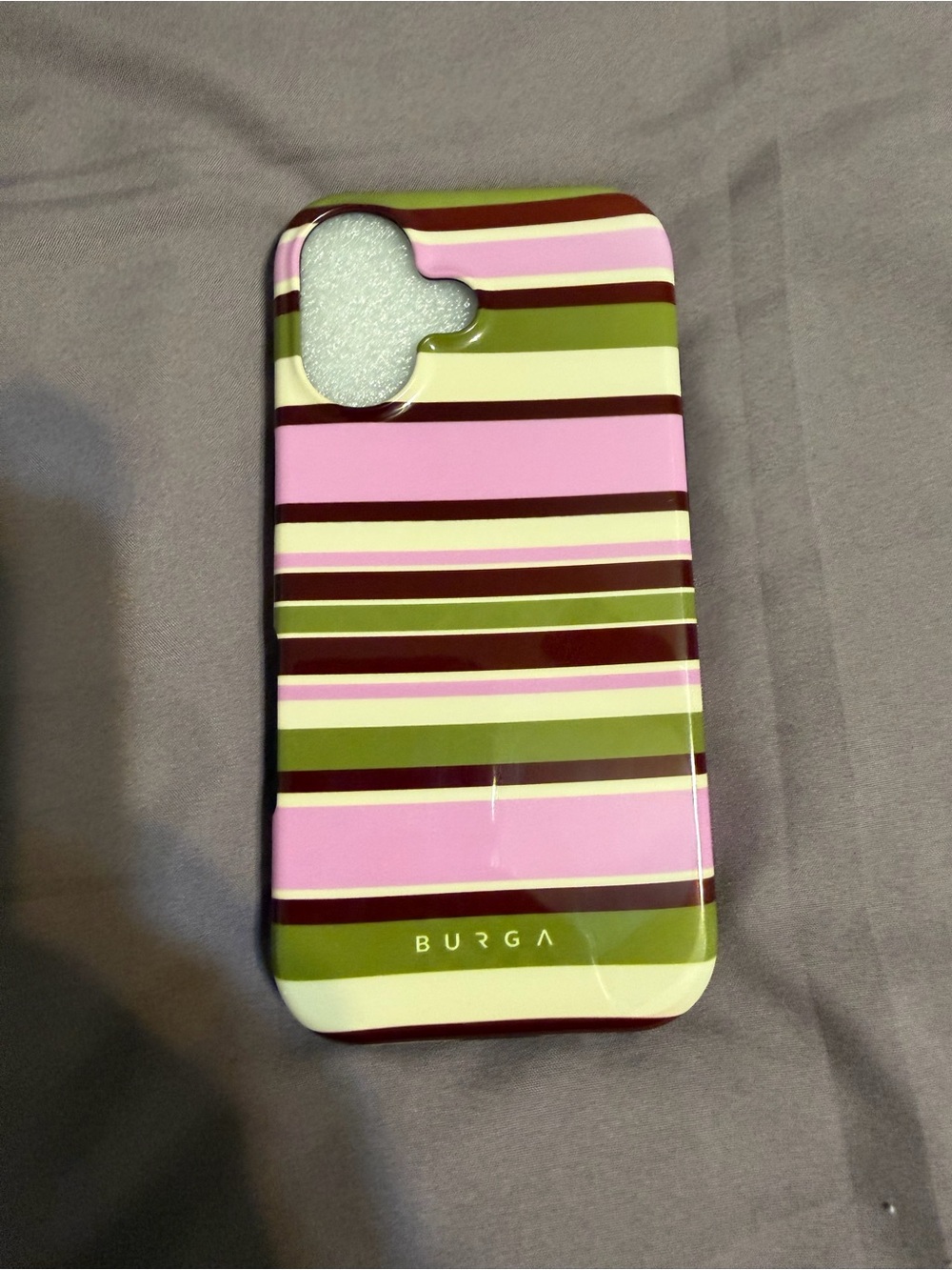 Amazon Pink and Olive Green Striped Phone Case for IPhone 17 by BURGA